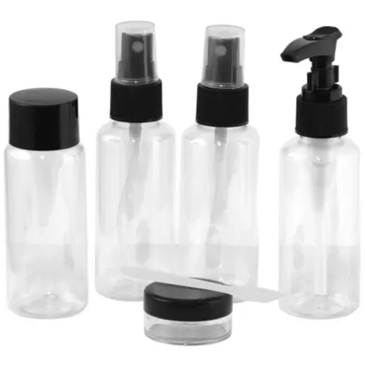 5-Piece Refillable Travel Bottle Set Black Display